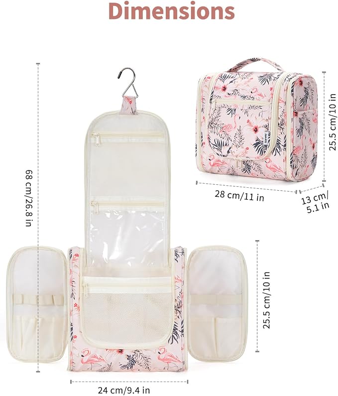 Narwey Hanging Toiletry Bag for Women Travel Makeup Bag Organizer Toiletries Bag for Cosmetics Essentials Accessories (Large, Beige Bird) - Image 5