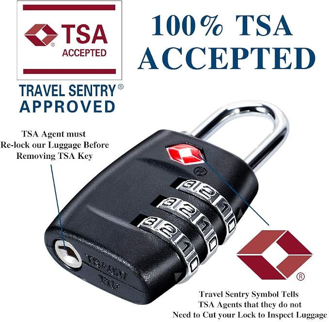 TSA Luggage Locks (4Pack) - 3 Digit Combination Padlocks - Approved Travel Lock for Suitcases & Baggage (Black) - Image 3