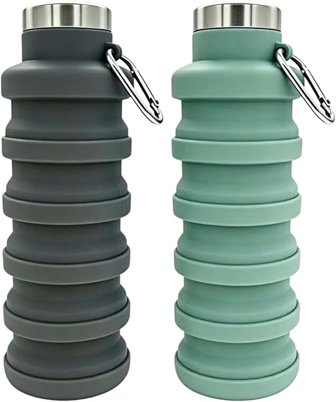 YCT Collapsible Water Bottle 17oz（500ml），Travel Portable Sport Water Bottle，Reusable Silicone Foldable Water Bottles for Gym Camping Hiking (Black+Green) by YCT