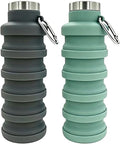 YCT Collapsible Water Bottle 17oz（500ml），Travel Portable Sport Water Bottle，Reusable Silicone Foldable Water Bottles for Gym Camping Hiking (Black+Green) by YCT