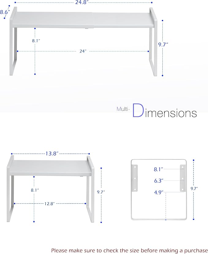 Nxconsu Cabinet Shelf Riser, Adjustable Cabinet Organizer, 8.6" Deep White | Heavy-Duty Metal Expandable Shelf Holds 50 lb with 3 Height Levels for Kitchen Cabinet Cupboard Pantry Dish Mug - Image 3
