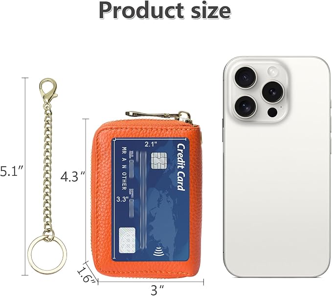 imeetu Rfid Credit Card Holder, Businese Card Case, Wallet for Women Men | Genuine Leather Card Wallet with id Window, Keychain & Double Zipper, Water-resistan Small Wallet with Gift Box, Daily Travel - Image 6