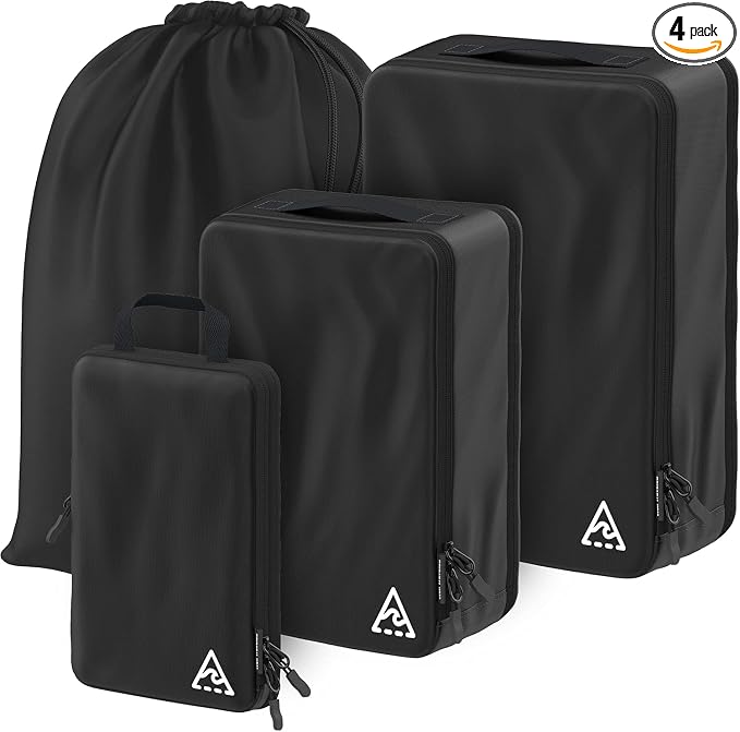 4 pcs Compression Packing Bags Cubes Set with HybridMax Double-Capacity Design - Packing Cubes for Travel Compression to Maximize Limited Luggage Space, Black by WellTraveled