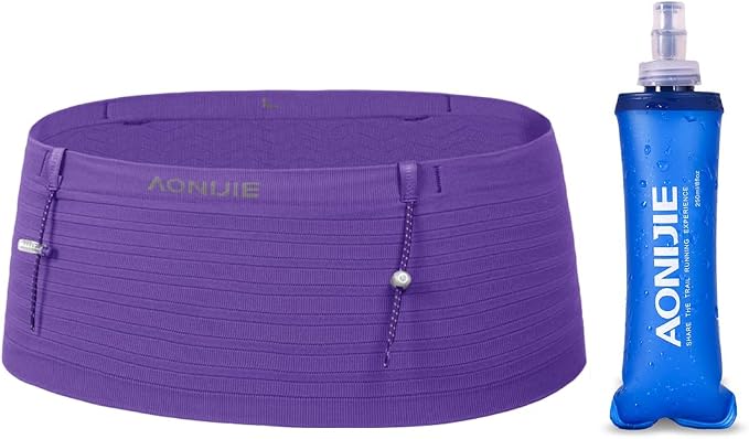 AONIJIE Running Belt with 250ml Soft Flask for Women and Men Lightweight & Non-slip Black Fanny Pack Fits All Size Phones Passport and More (Purple, L) by AONIJIE
