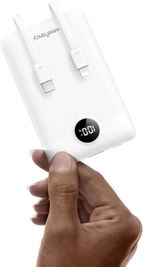 Mini Portable Charger with Built-in Cables 20W Fast Charging Power Bank USB-C Small Battery Pack 10000mAh Travel Essential Slim Battery for iPhone 17/16/15/14, Samsung 25/24, and More | 22.5W Fast Charging Power Bank Small Battery Pack Travel Essential... by WeeFancy