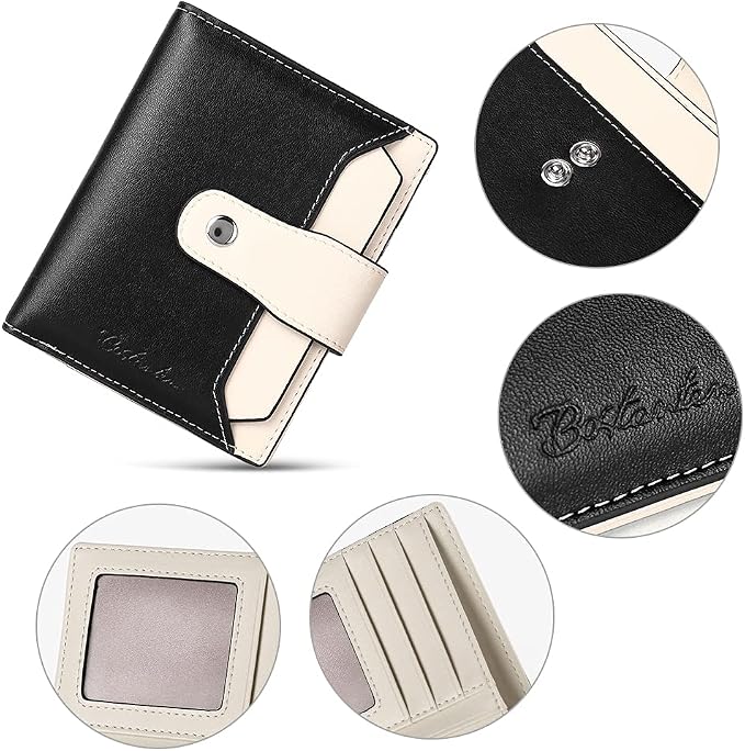 BOSTANTEN Leather Womens Wallet Small RFID Blocking Credit Card Holder | Removable ID Window, Zipper Coin Pocket, Bifold, Minimalist, Fits Small Purses, Daily Use, Ladies Gifts, Black-Beige - Image 4