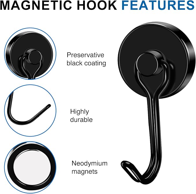 LOVIMAG Swivel Magnetic Hooks, 80LBS, Pack of 6 | Cruise Cabin Ship Essentials 2026, Heavy Duty Magnets for Refrigerator, Classroom, Kitchen, Hanging Mug, Black - Image 4
