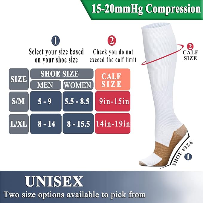 QUXIANG Copper Compression Socks for Women & Men Circulation (8 Pairs) - Best for Running Athletic Cycling - 15-20 mmHg - Image 6