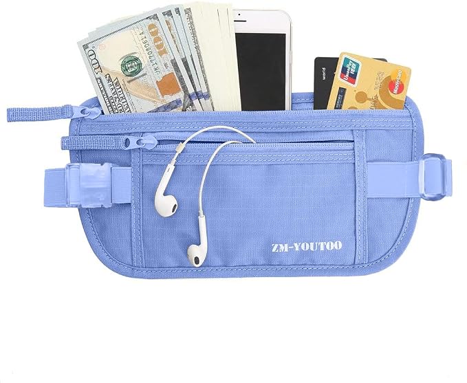 Money Belt for Travel - Hidden Travel Pouch Protect Your Credit and Money With RFID Blocking Passport Holder Waist Wallet (Azure) - Image 2