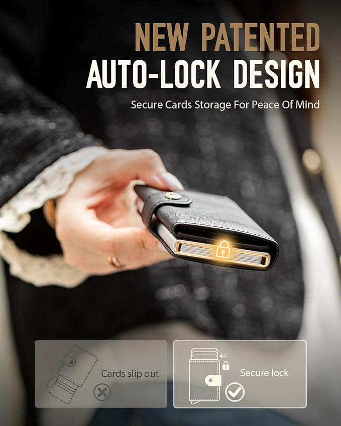 Women Wallet RFID Blocking Wallet for Women, Slim Small Size, Top Grain Leather, Pop up Credit Card Holder, Trifold, Minimalist, Black Saffiano 9-11 Cards Capacity ID Window Cash Pocket,Gift for Her - Image 8