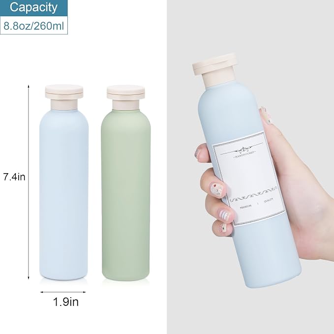 8.8 oz Plastic Travel Shampoo Bottles, Refillable Flip Cap Squeeze Bottles for Toiletries, Large Leakage-proof Travel Shampoo and Conditioner Container (Blue and Green) - Image 2