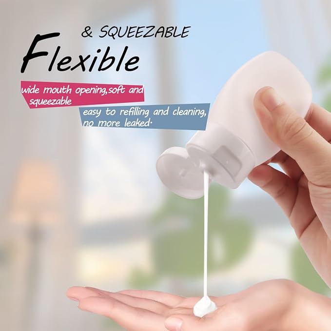 15 Pack 30ml/1oz Plastic Squeeze Bottles Travel Tubes Cosmetic Soft Leak-Proof Makeup Toiletry Containers with Flip Cap Refillable for Facial Cleanser Body Bath Shower Gel Lotion Cream Shampoo - Image 4