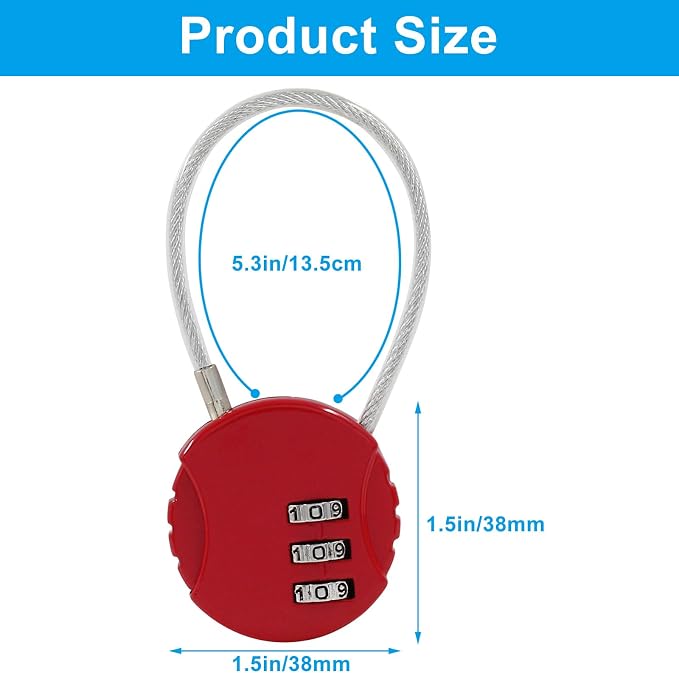 Waziaqoc 4 Pcs Wire Rope Lock, Mini Combination Lock | Wire Rope Padlock, For Luggage, Gym Locker, Jewelry Box, Backpack - Image 2