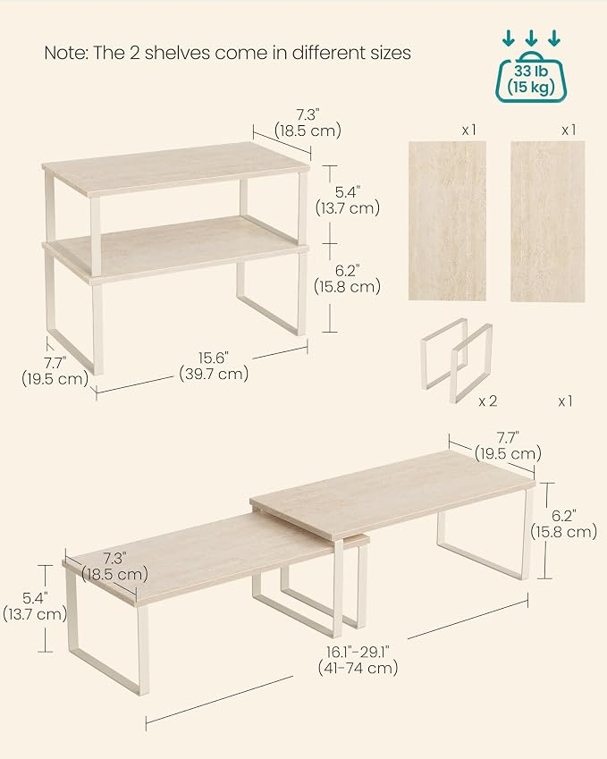 SONGMICS Cabinet Organizer Shelf, Set of 2 Spice Rack, Kitchen Storage | Kitchen Counter Storage Spice Rack, Particleboard, Steel, Travertine Beige and Cream White, BYSTRO Collection UKCS025L01 - Image 6