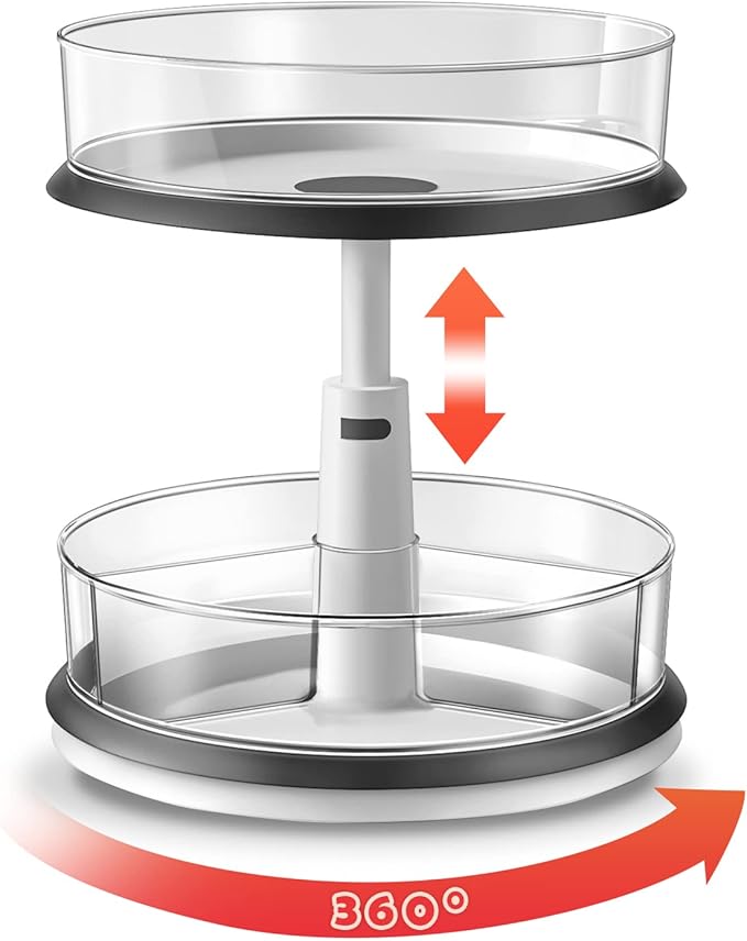 Lazy Susan Medicine Bottle Organizer for Cabinet 2 Tier Clear | 11 Inch Large Turntable for Bathroom Countertop and Pantry by Ynelyase