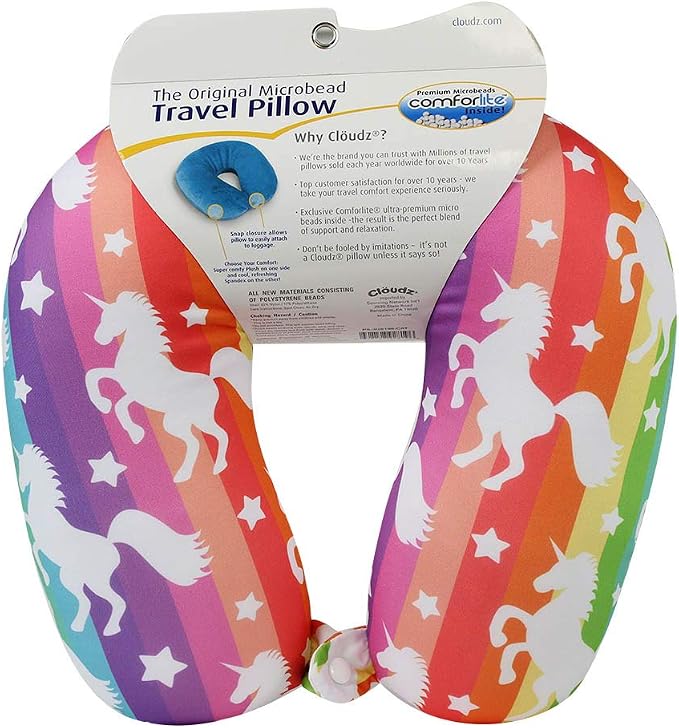 Patterned Microbead Airplane Travel Neck Pillow. Customize Your Comfort and Support While Traveling on a Plane, Car, Bus or Train! - Unicorn - Image 2