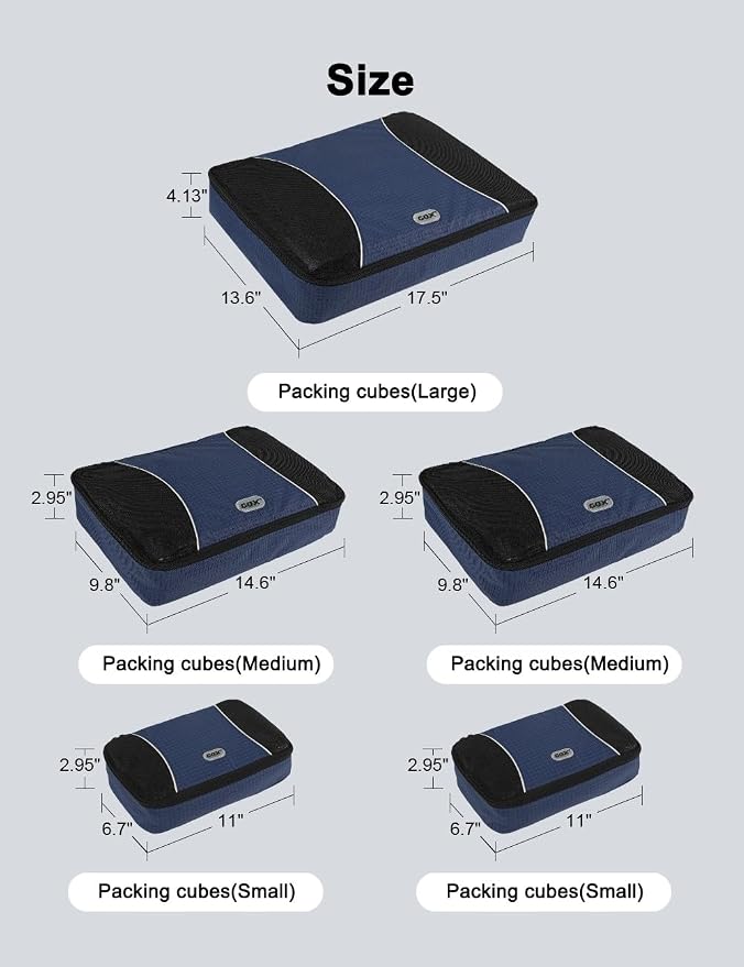 GOX Ultra Light 5 piece Packing Cubes Travel Luggage Organizer 1 Large 2 Medium 2 Small - Image 6