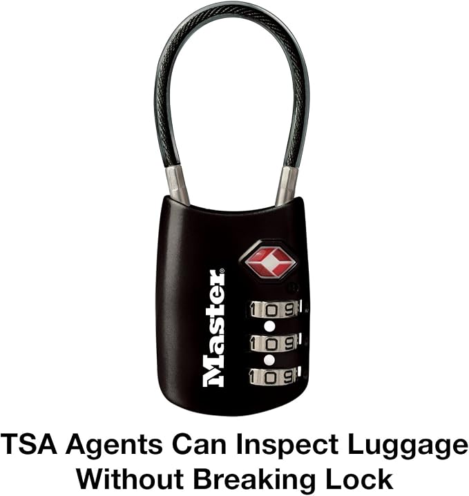 Master Lock 4688D Accepted Set Your Own Combination TSA Approved Luggage Lock, 1 Pack, Black | Set your own 3-digit combination luggage lock, TSA approved travel lock for backpacks, suitcases, zippers, black metal - Image 4