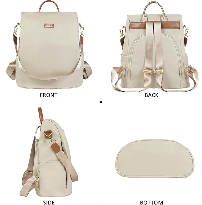 Anti Theft Backpack Purse for Women Convertible Nylon Backpack Beige | Hidden Back Zipper Opening, Compact Travel Size,Summer Purse, Daypack for College Work, Fits 13-inch laptop - Image 2