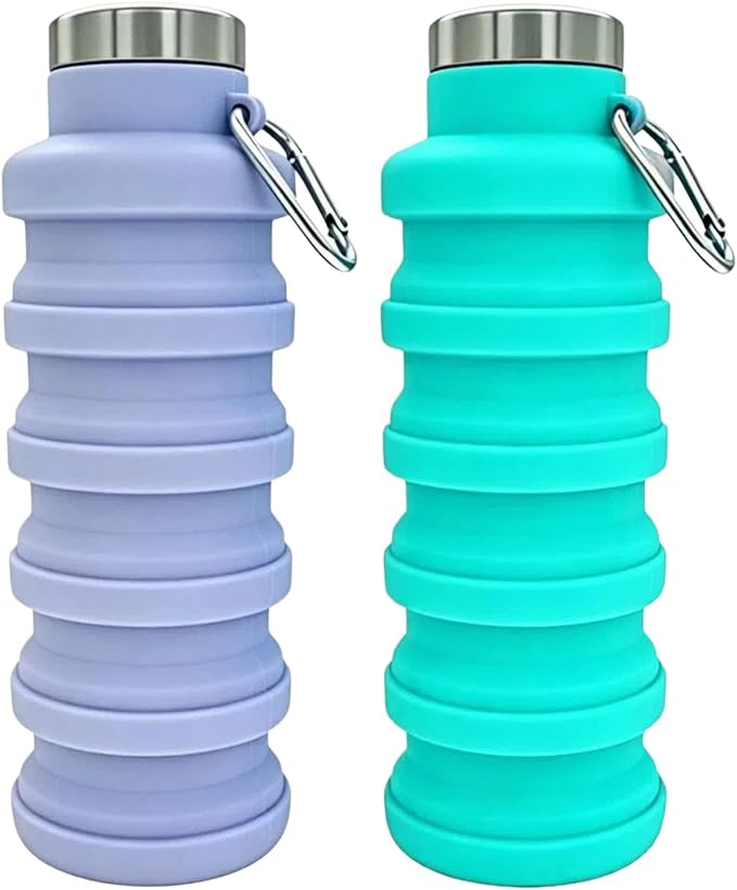 YCT Collapsible Water Bottle 17oz（500ml），Travel Portable Sport Water Bottle，Reusable Silicone Foldable Water Bottles for Gym Camping Hiking (Purple+Teal) by YCT