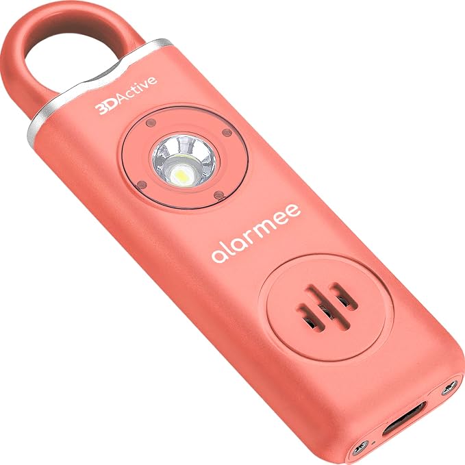 3DActive Alarmee Personal Safety Alarm for Women Kids Teens & Seniors 130dB Loud Emergency Alarm Rechargeable Self Defense Device with LED Light Portable Keychain for Travel & Night Safety - Coral by 3DActive