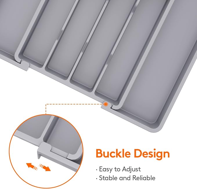 Lifewit Expandable Silverware Drawer Organizer, Kitchen Utensil Tray | BPA-free Plastic Flatware Cutlery Holder, Space-Saving Storage for Spoons Forks Knives, 8.5-14 x 12 x 1.5“, Gray - Image 5