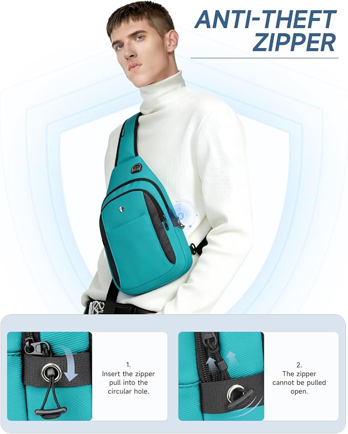 Anti-Theft Sling Bag for Women, Water Resistant Crossbody Backpack, Travel Hiking Chest Pack, Summer Travel Essentials for Beach, Theme Park & College, Fits 11 inch iPad & Switch 2, Turquoise - Image 6