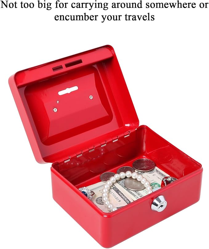 Jssmst Small Lock Cash Box, Locking Money Box for Kids with Slot on Top, Red Lock Box, 5.91 x 4.72 x 2.95 inches, CB003-R - Image 5