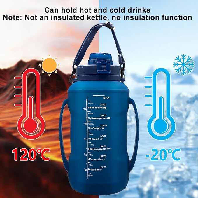64oz Foldable Water Kettle - Straw & Motivational Time Marker, Half Gallon Silicone Reusable Bottle for Airport Travel, Outdoor Adventures & Home/Office (Blue) - Image 5