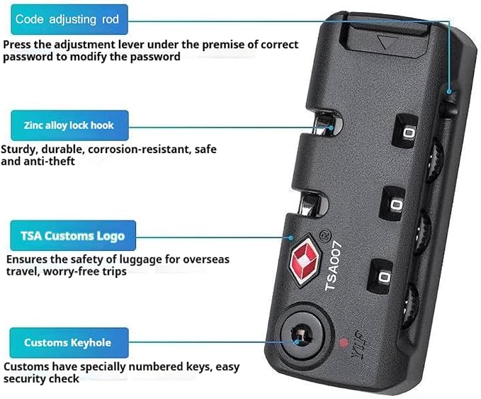 Travel Zipper TSA 007 Approved Luggage Code Lock, Backpack Anti Theft 3 Digit Combination Lock - Image 3