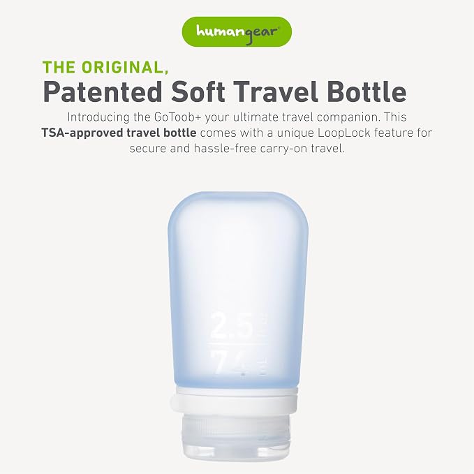 humangear GoToob+ (Medium) | Refillable Silicone Travel Bottle | Locking Lid | Food-Safe Material | Blue, Medium (2.5 fl.oz.; 74ml) | Refillable & Leak-Proof Silicone Travel Size Bottles with Locking Cap for Toiletries, Camping & TSA Carry-On - Image 2
