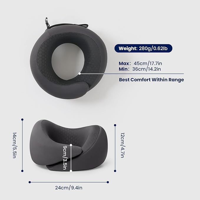 Dream Valley® Neck Travel Pillow, Memory Foam Travel Pillow for Airplane, Portable Roll-Up Neck Pillow with Cooling Inner Fabric, 360° Ergonomic Support, No Head Bobbing, Charcoal Gray - Image 3