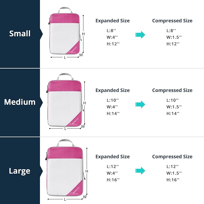 Compression Packing Cubes 6 Set, Compressible Space-Saving Packing Cubes for Travel - Compression Bags, Luggage Organizer, Travel Essentials for Women, Hot Pink - Image 4