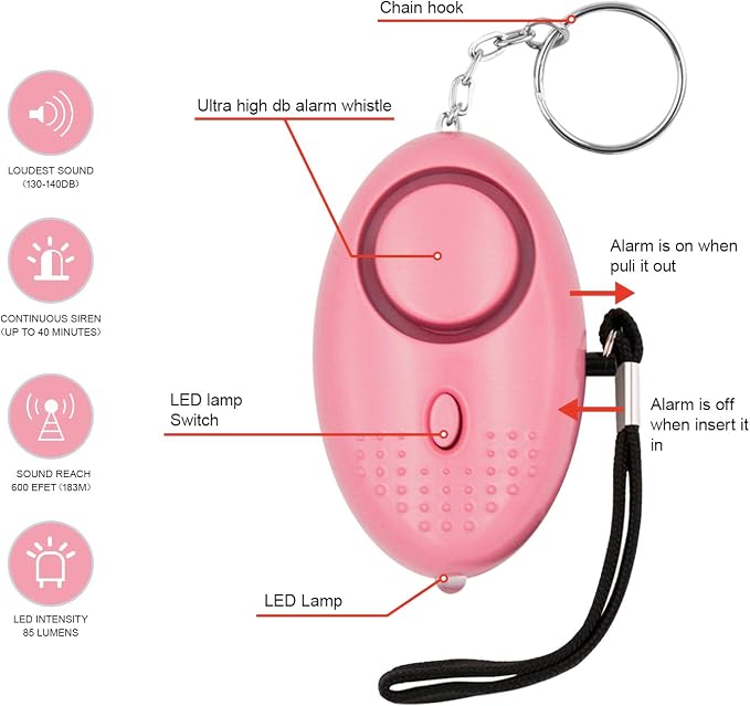 Safe Sound Personal Alarm, 8 Pack 140DB Personal Security Alarm Keychain with LED Lights, Emergency Safety Alarm for Women, Men, Children, Elderly - Image 3