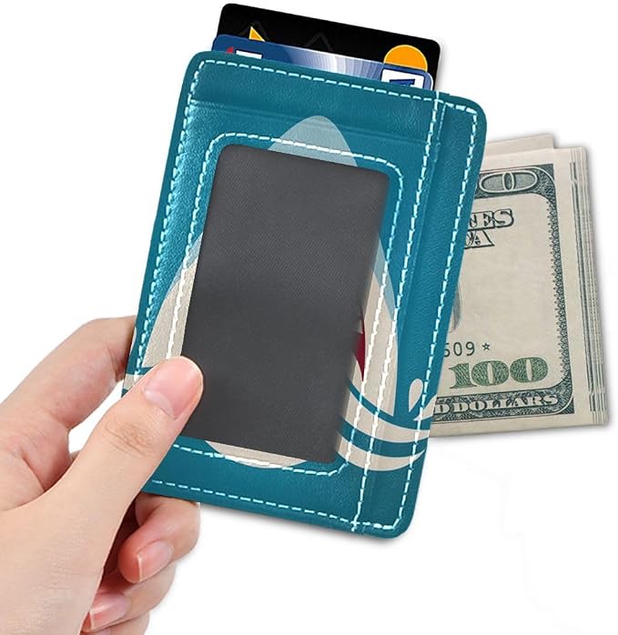 Front Pocket Minimalist Leather Slim Wallet Credit Card Holder Shark Tooth for Men & Women - Image 4