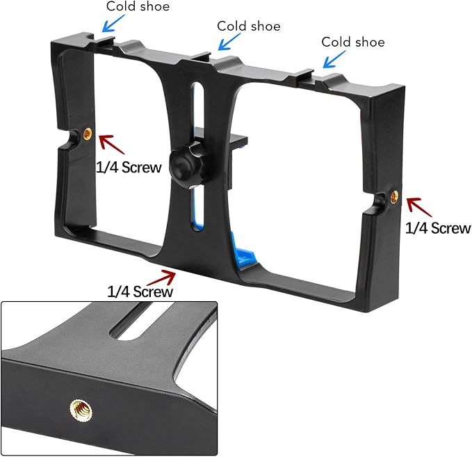 Smartphone Video Rig, Phone Video Stabilizer Camera Case Mount Holder for Filmmaking and Vlogging, with Cold Shoe Mount for Smartphone, for Streaming Equipment(Blue) - Image 7