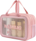 DAPOWER Travel Toiletry Bag for Women, Matte Translucent Toiletry Bag with Handy Handle, Makeup Cosmetic Organizer Bag for Travel Toiletries Accessories (Pink-XL) by DAPOWER