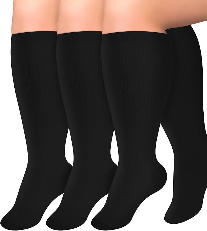 Diu Life 3 Pairs Plus Size Compression Socks for Women and Men Wide Calf Extra Knee High Support for Circulation by DiuLife