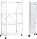 BRIAN & DANY 4-Tier Foldable Storage Shelves with Wheels, Folding Metal Rack Shelving Unit, Heavy Duty No Assembly Organizer Shelf for Garage, Kitchen, Pantry, White by BRIANDANY