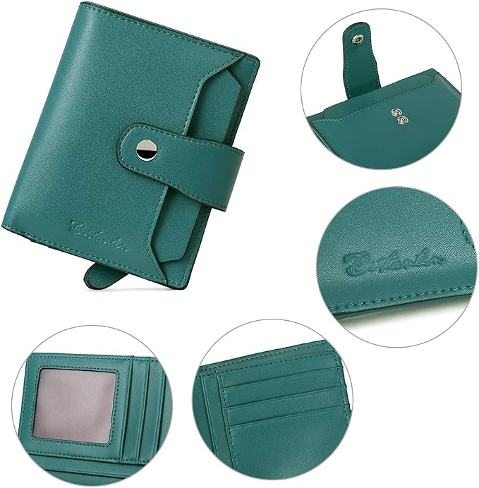 BOSTANTEN Leather Womens Wallet Small RFID Blocking Credit Card Holder | Removable ID Window, Zipper Coin Pocket, Bifold, Minimalist, Fits Small Purses, Daily Use, Ladies Gifts, Peacock Blue - Image 4