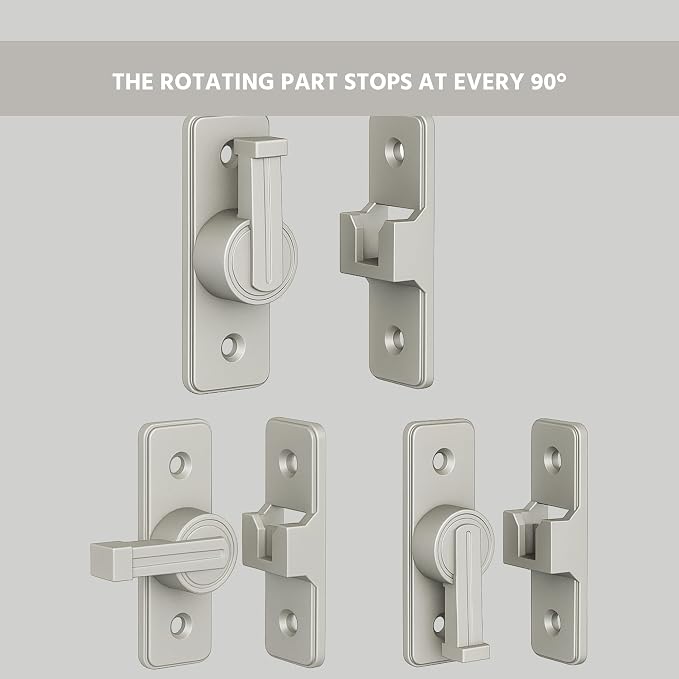 Barn Door Lock Latch - 90-Degree Lock, Heavy Duty Zinc Alloy Security Door Lock for Bathroom, Garage, Bedroom, Cabinet - Nickel - Image 5