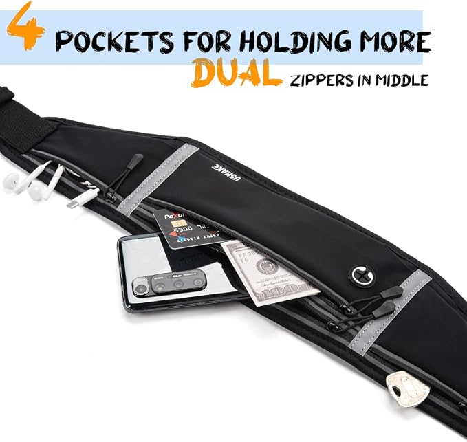 USHAKE Slim Running Belt, Workout Fanny Pack for Men Women,Exercise Waist Pack for Apple iPhone Holder, Runner Belt for Running Walking Cycling Camping Gym - Image 2