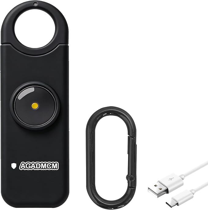 Rechargeable Personal Safety Alarm for Women | 130dB Loud Siren & Strobe Light & Low Battery Notice, Emergency Keychain Alarm for Self Defense (Charcoal Black) by AGADMCM
