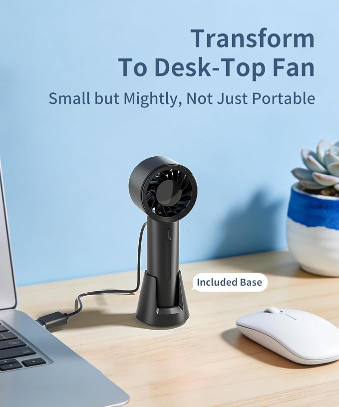 Mini Portable Fan, Handheld and Desktop Fan with Base, Small & Powerful 3 Speed, USB Rechargeable Battery Powered, Personal Cooling Fan for Travel Office Makeup Outdoor Summer Gift, Black - Image 4