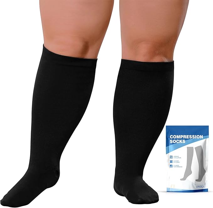 Plus Size Compression Socks: Wide Calf for Women Men 20-30 mmHg | Up to 7XL-Compression Socks for Travel Nurses Pregnant by BODALA