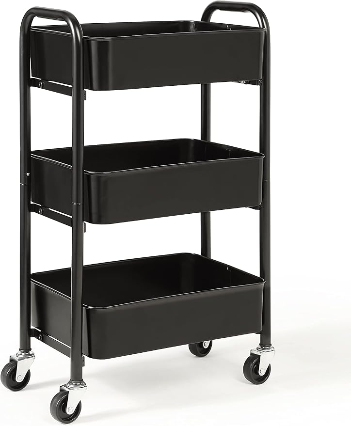 SunnyPoint 3-Tier Delicate Compact Rolling Metal Storage Organizer - Mobile Utility Cart Kitchen/Under Desk Cart with Caster Wheels - BLK (15.35" X 10.24" X 26.8"H) - Image 2