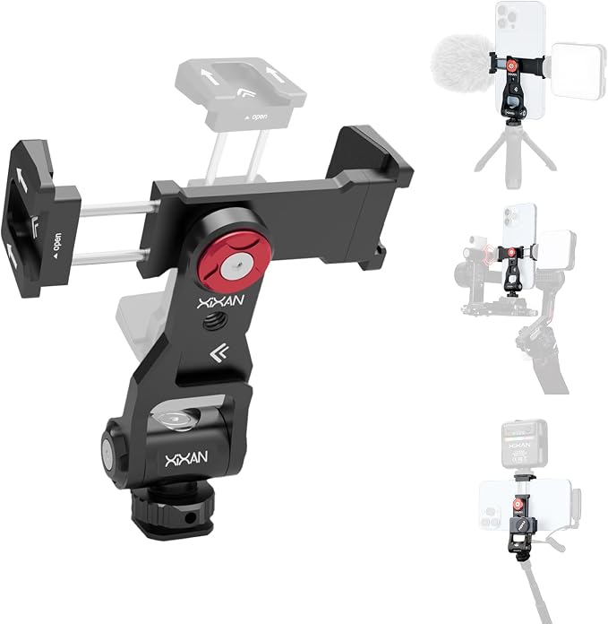 Metal Phone Tripod Mount Adapter, Smartphone Holder Clamp Support Stand with Cold Shoe, Compatible with iPhone, Samsung on Tripod, Camera, Gimbal, Selfie Stick for Live Streaming, Video Shooting by Unknown