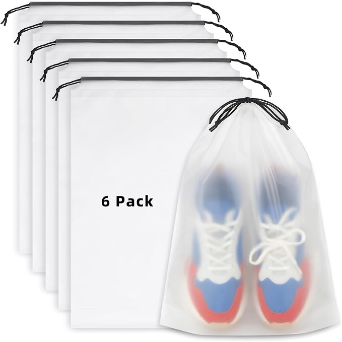 LazyMe Clear Shoe Bags for Travel, 11.8 x 15.7 Inch, 6 Pcs | Waterproof Drawstring Shoe Bags, Shoe Storage and Packing Bags, Travel Essentials for Women and Men by LazyMe