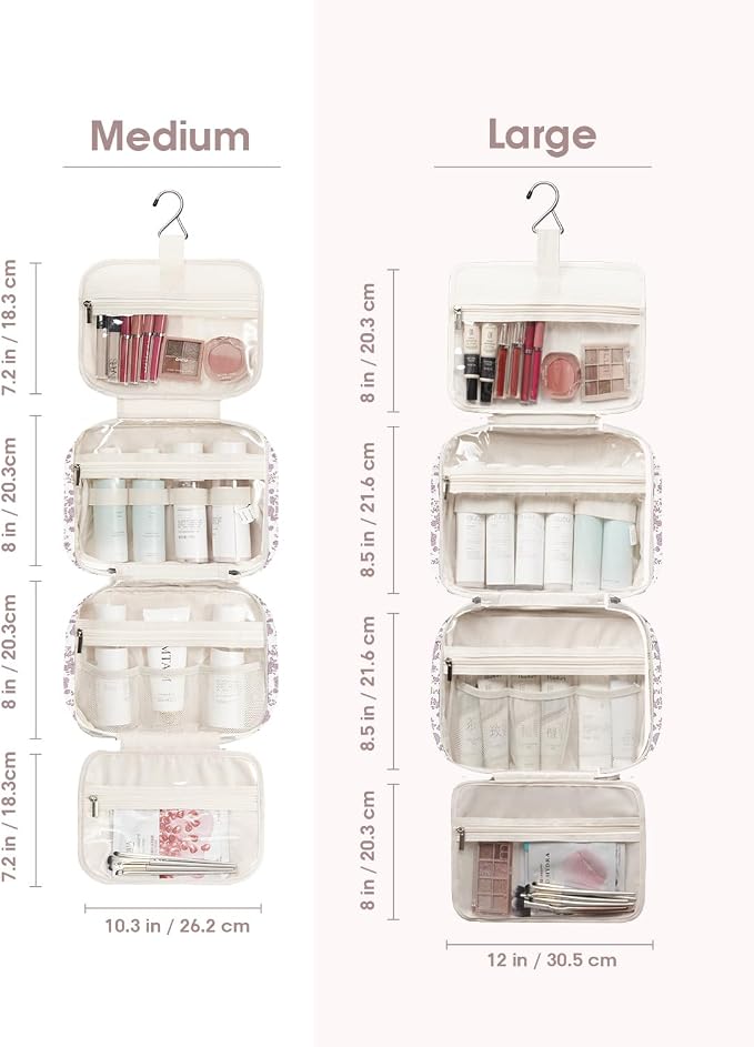 Narwey Hanging Floral Toiletry Bag for Women Travel Makeup Bag Organizer Toiletries Bag for Travel Size Essentials Accessories Cosmetics (Dusty Pink Flower (Medium)) - Image 5