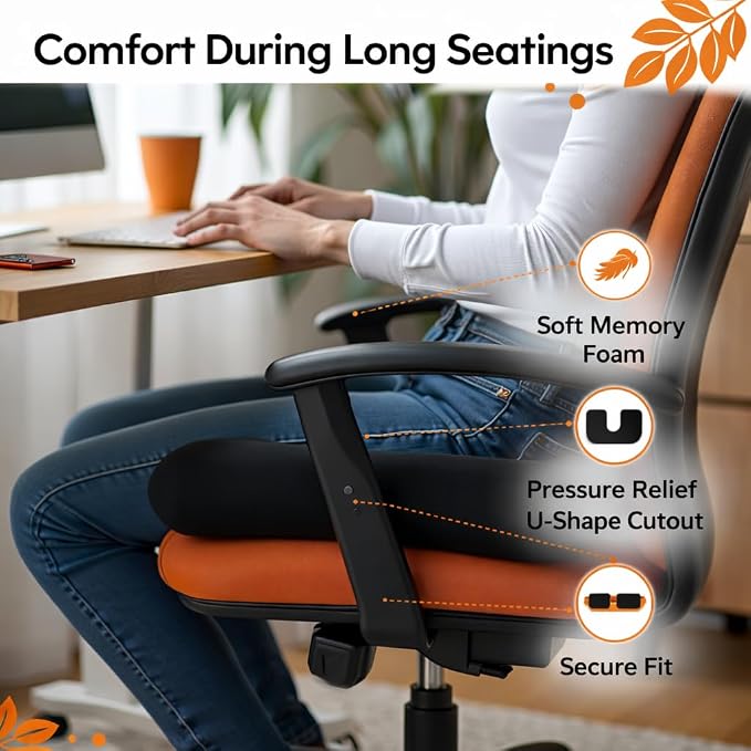 Premium Memory Foam Seat Cushion with Carrying Bag & Cooling Gel for Office Chair, Wheelchair, Travel, Car Seat, Gaming Chair for Coccyx & Tailbone Pain, Back Pain Relief, Sciatica Support - Image 3